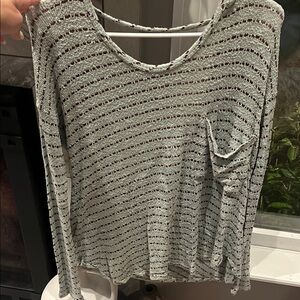 Free People Gray Striped Drape Back Long Sleeve Top